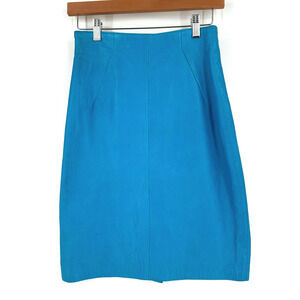 VTG Michael Hoban North Beach Blue Leather Pencil Skirt 9/10 High Waist Retro